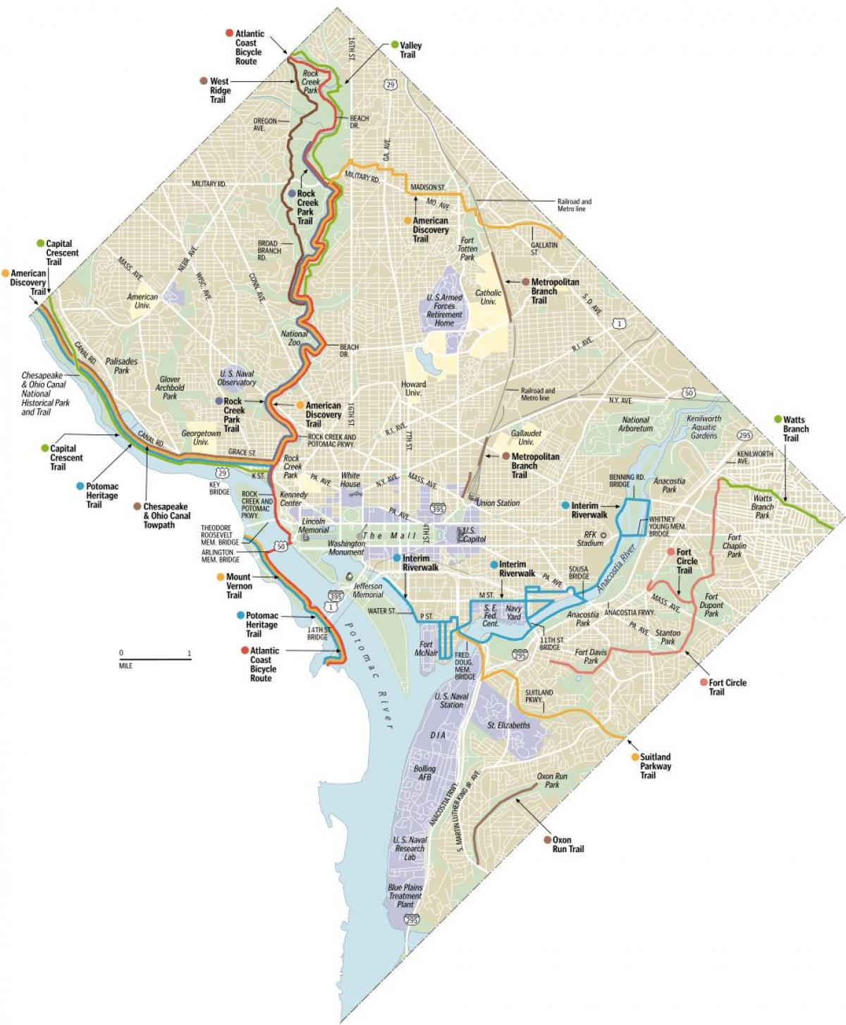 ვაშინგტონი ველოსიპედით ბილიკების რუკაზე