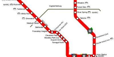 ვაშინგტონში მეტროს წითელი ხაზი რუკა